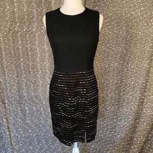 Taiga Reformation Black Sheath Dress Textured Embroidered Striped Skirt Sz 6